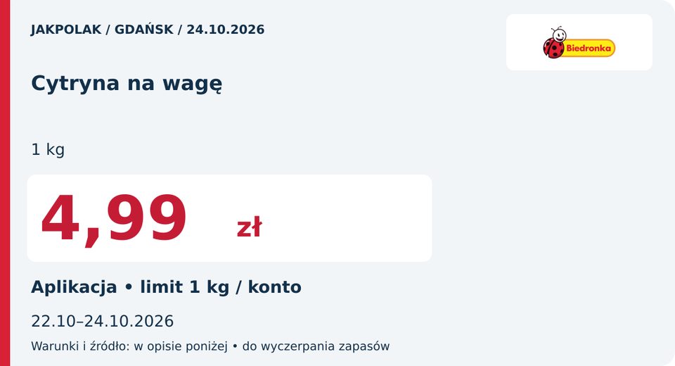 Biedronka — Cytryna na wagę, 4,99 zł; Obowiązuje 2026-10-24
