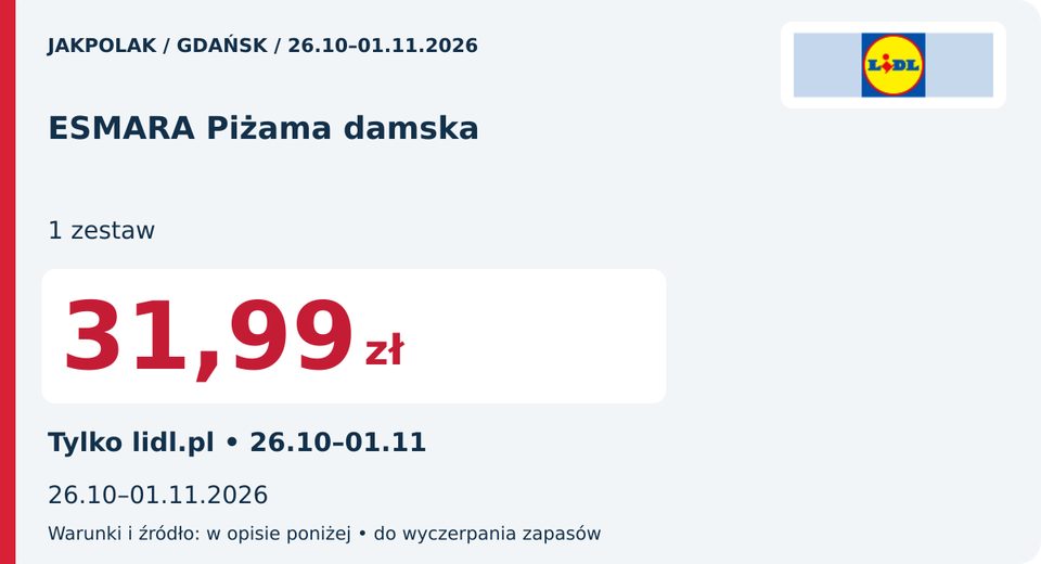 Lidl — ESMARA Piżama damska, 31,99 zł; Действует 2026-11-01