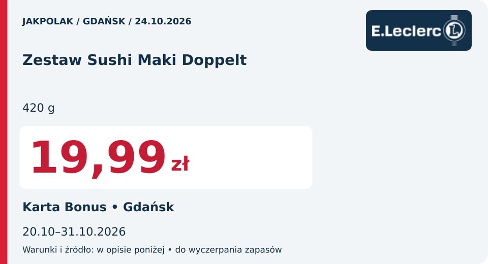 E.Leclerc — Zestaw Sushi Maki Doppelt, 19,99 zł; Obowiązuje 2026-10-31