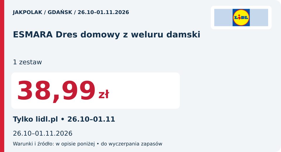 Lidl — ESMARA Dres domowy z weluru damski, 38,99 zł; Действует 2026-11-01