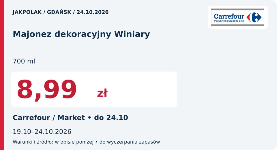 Carrefour — Majonez dekoracyjny Winiary, 8,99 zł; Obowiązuje 2026-10-24